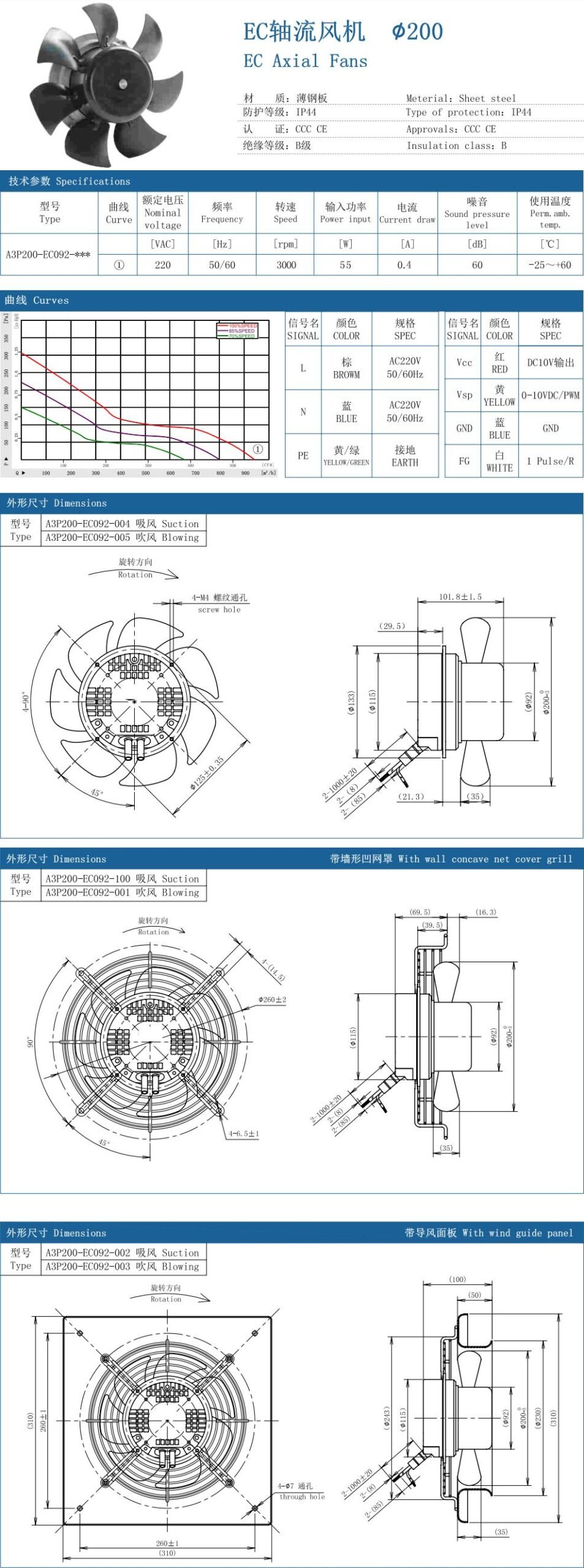 EC Axial Fan ∅200 specification