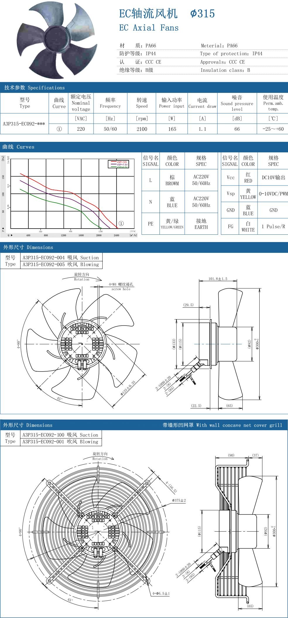 EC Axial Fan ∅315 specification