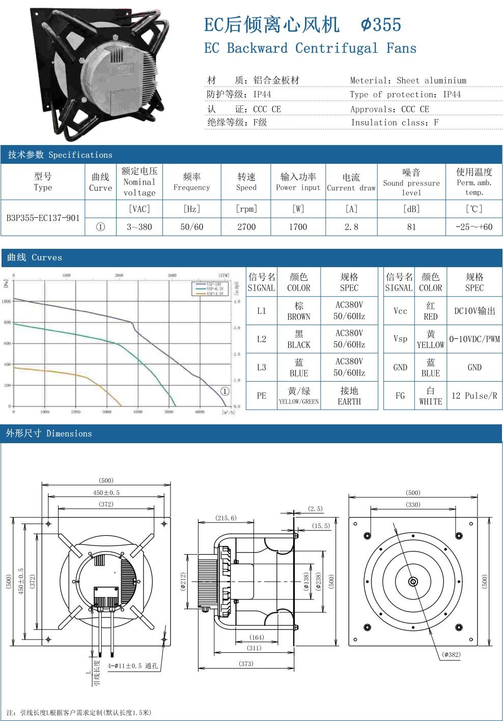 EC Backward Centrifugal Fans ∅355 specification