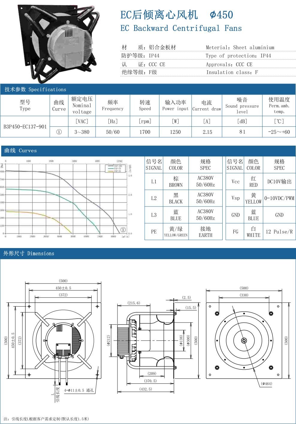 EC Backward Centrifugal Fans ∅450 specification